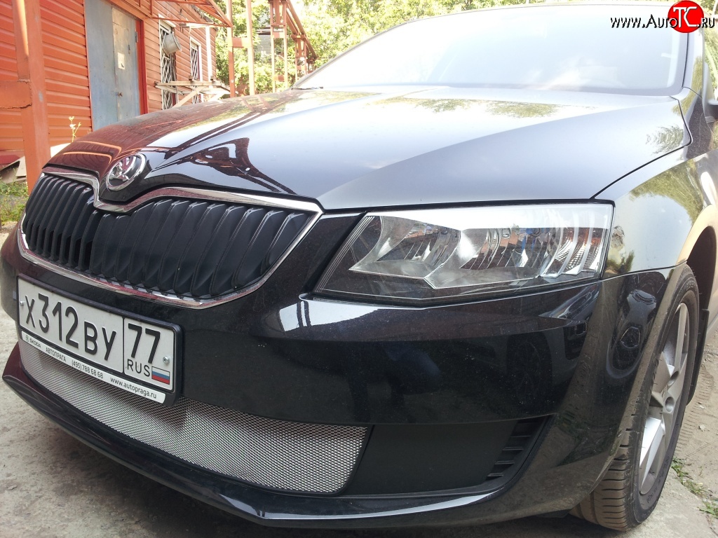 1 599 р. Сетка (для комплектации Active) на бампер Russtal (хром) Skoda Octavia A7 дорестайлинг лифтбэк (2012-2017)  с доставкой в г. Тольятти