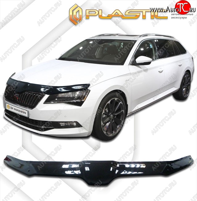 2 999 р. Дефлектор капота CA-Plastik  Skoda Superb ( B8 (3V),  B8 (3V5)) (2015-2025) лифтбэк дорестайлинг, универсал дорестайлинг, лифтбэк рестайлинг, универсал рестайлинг (Classic черный, Без надписи)  с доставкой в г. Тольятти