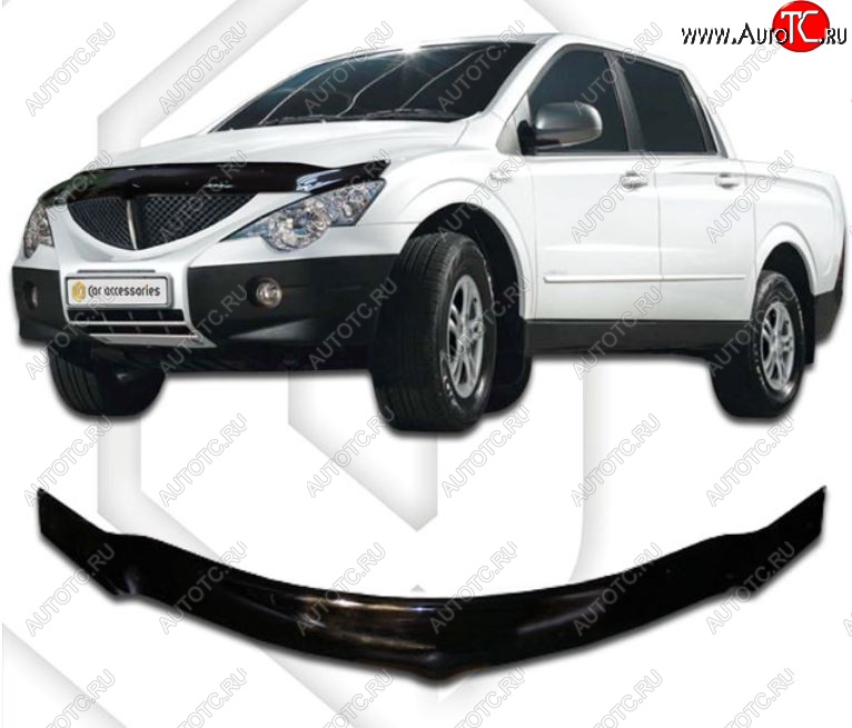 2 699 р. Дефлектор капота CA-Plastiс exclusive  SSANGYONG Actyon Sport (2006-2011) (Classic черный, Без надписи)  с доставкой в г. Тольятти