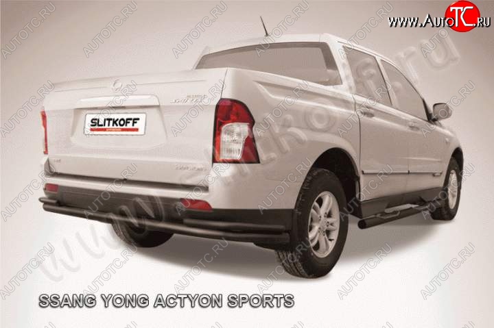 9 999 р. Защита задняя Slitkoff SSANGYONG Actyon Sport (2012-2025) (Цвет: серебристый)  с доставкой в г. Тольятти