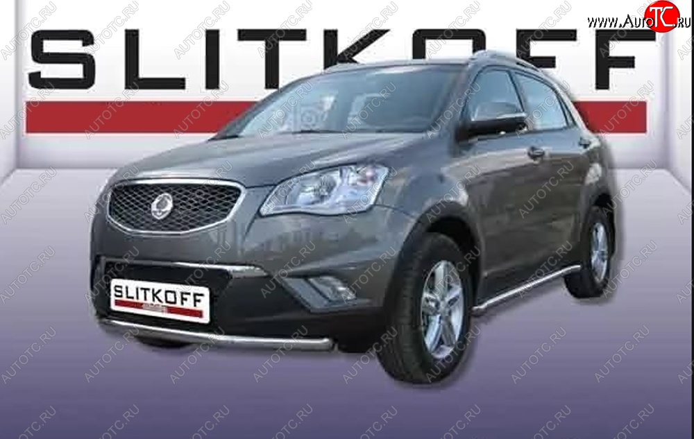 10 099 р. Одинарная защита переднего бампера Slitkoff 57мм SSANGYONG Actyon дорестайлинг (2010-2013) (Цвет: нержавеющая полированная сталь)  с доставкой в г. Тольятти