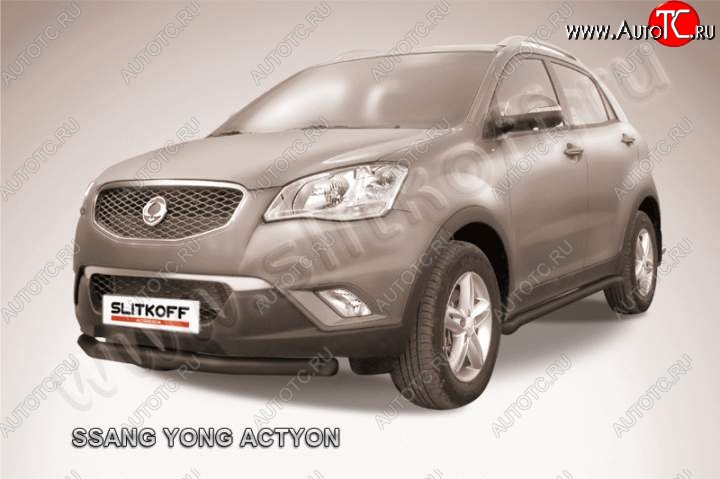 8 199 р. защита переднего бампера Slitkoff SSANGYONG Actyon дорестайлинг (2010-2013) (Цвет: серебристый)  с доставкой в г. Тольятти