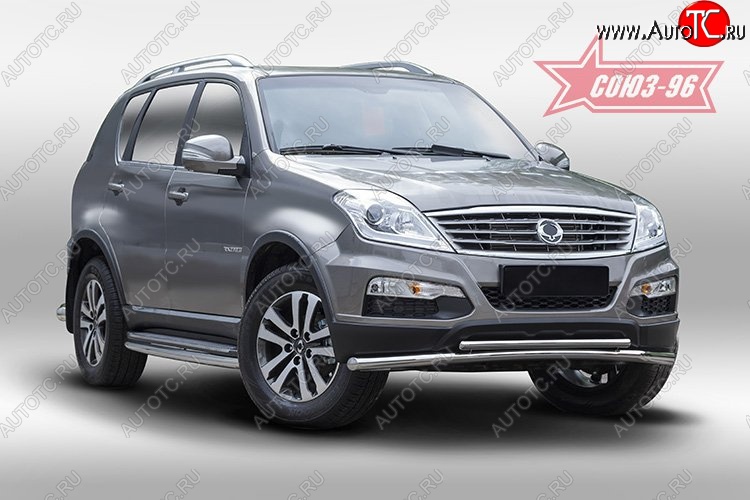 16 784 р. Защита переднего бампера двойная Souz-96 (d60/42). SSANGYONG Rexton Y290 (2012-2017)  с доставкой в г. Тольятти