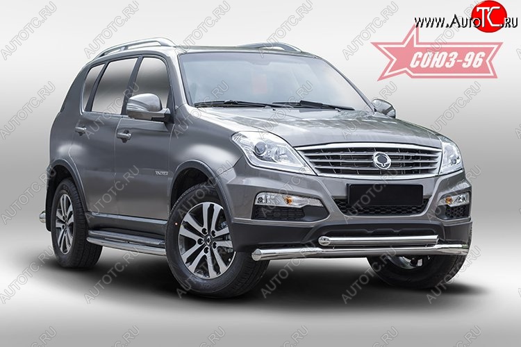 18 764 р. Защита переднего бампера двойная Souz-96 (d76/60) SSANGYONG Rexton Y290 (2012-2017)  с доставкой в г. Тольятти