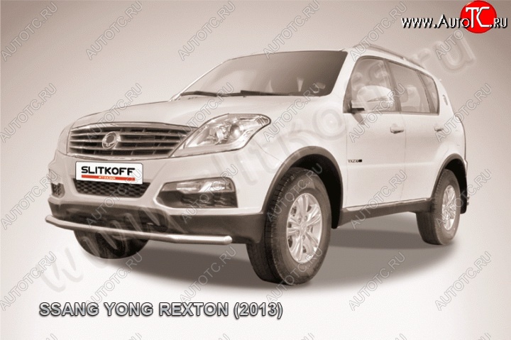 11 299 р. Одинарная защита переднего бампера диаметром 57 мм Slitkoff SSANGYONG Rexton Y290 (2012-2017) (Цвет: нержавеющая полированная сталь)  с доставкой в г. Тольятти