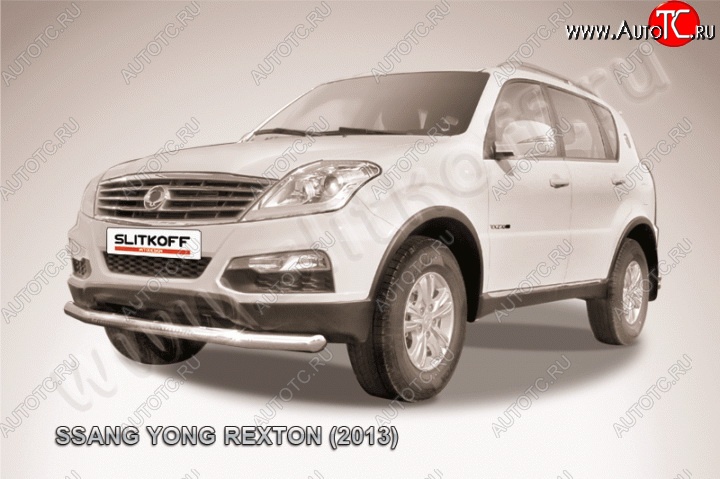 12 849 р. Одинарная защита переднего бампера диаметром 76 мм Slitkoff SSANGYONG Rexton Y290 (2012-2017) (Цвет: нержавеющая полированная сталь)  с доставкой в г. Тольятти