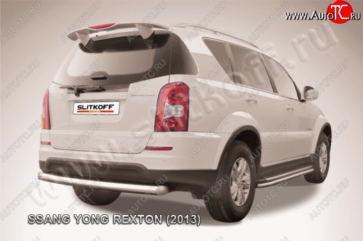 10 799 р. Защита заднего бампера из трубы диаметром 76 мм Slitkoff SSANGYONG Rexton Y290 (2012-2017) (Цвет: нержавеющая полированная сталь)  с доставкой в г. Тольятти