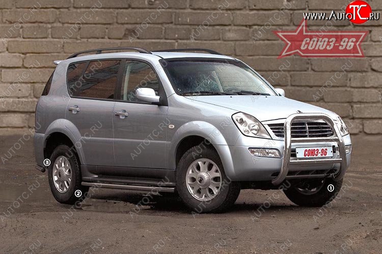 15 749 р. Защита переднего бампера (с кенгурином и подножкой) Souz-96 (d76) SSANGYONG Rexton Y200 (2001-2006)  с доставкой в г. Тольятти