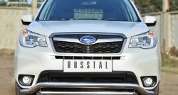 Защита переднего бампера (2 трубыØ63 мм, волна, нержавейка) SLITKOFF Subaru (Субару) Forester (Форестер)  SJ (2012-2016) SJ дорестайлинг