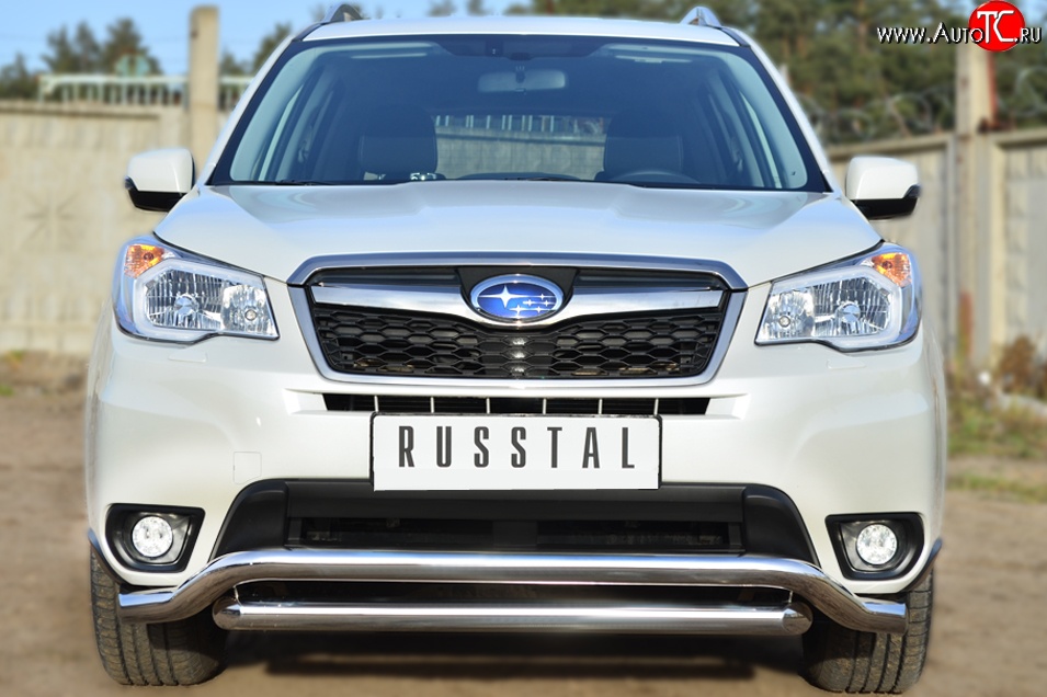 22 999 р. Защита переднего бампера (2 трубыØ63 мм, волна, нержавейка) SLITKOFF Subaru Forester SJ дорестайлинг (2012-2016)  с доставкой в г. Тольятти