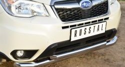 21 449 р. Защита переднего бампера (2 трубыØ76 и 63 мм, нержавейка) SLITKOFF Subaru Forester SJ дорестайлинг (2012-2016)  с доставкой в г. Тольятти. Увеличить фотографию 3