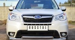 Защита переднего бампера (2 трубыØ76 и 63 мм, нержавейка) SLITKOFF Subaru Forester SJ дорестайлинг (2012-2016)