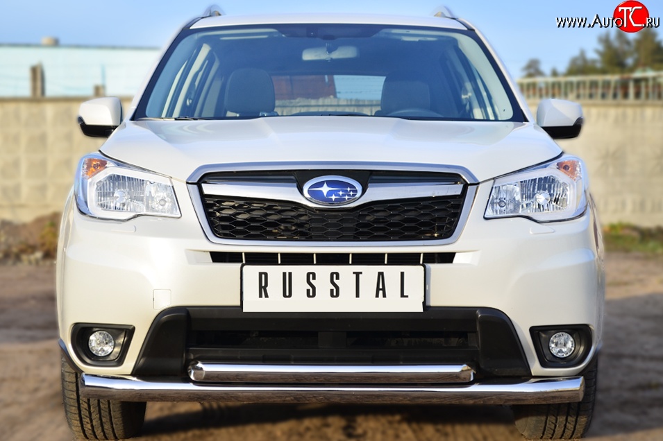 21 449 р. Защита переднего бампера (2 трубыØ76 и 63 мм, нержавейка) SLITKOFF Subaru Forester SJ дорестайлинг (2012-2016)  с доставкой в г. Тольятти