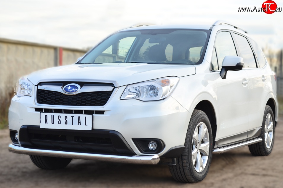 16 999 р. Одинарная защита переднего бампера диаметром 76 мм SLITKOFF Subaru Forester SJ дорестайлинг (2012-2016)  с доставкой в г. Тольятти