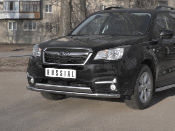 13 999 р. Защита переднего бампера (2 трубы Ø63 и 75х42 мм, нержавейка) Russtal Subaru Forester SJ рестайлинг (2016-2019)  с доставкой в г. Тольятти. Увеличить фотографию 2