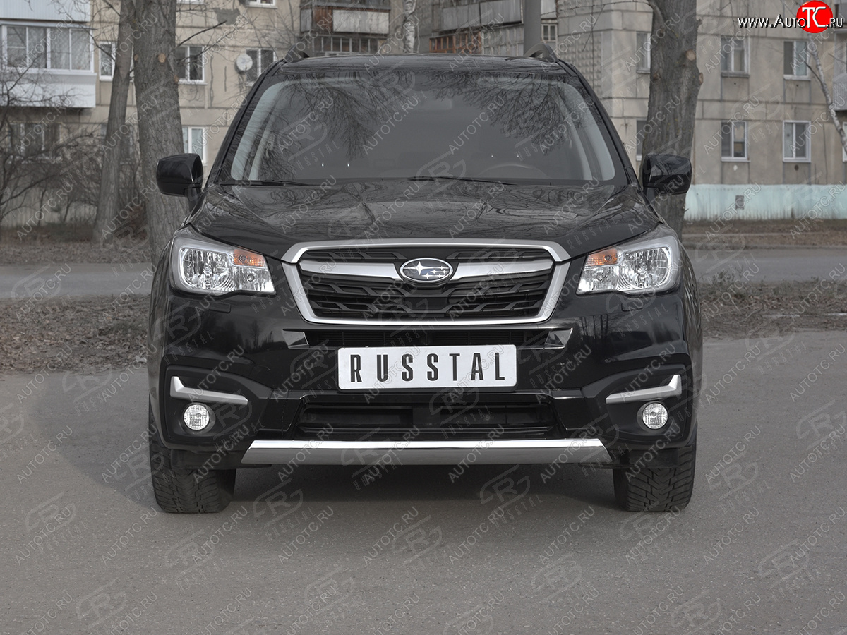 15 649 р. Защита переднего бампера (Ø75x42 мм, нержавейка) Russtal Subaru Forester SJ рестайлинг (2016-2019)  с доставкой в г. Тольятти