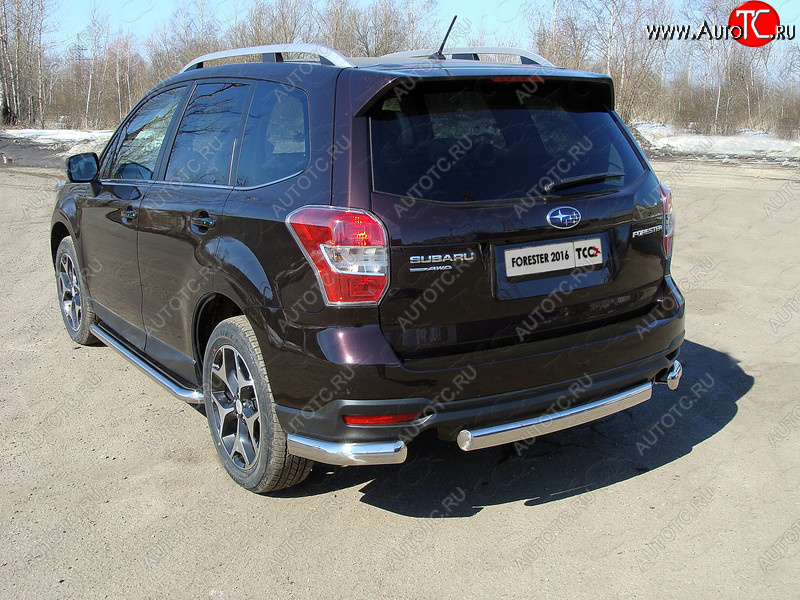 21 899 р. Защита заднего бампера (уголки овальные) ТСС 75х42 мм Subaru Forester SJ рестайлинг (2016-2019) (короткие, под брызговики)  с доставкой в г. Тольятти