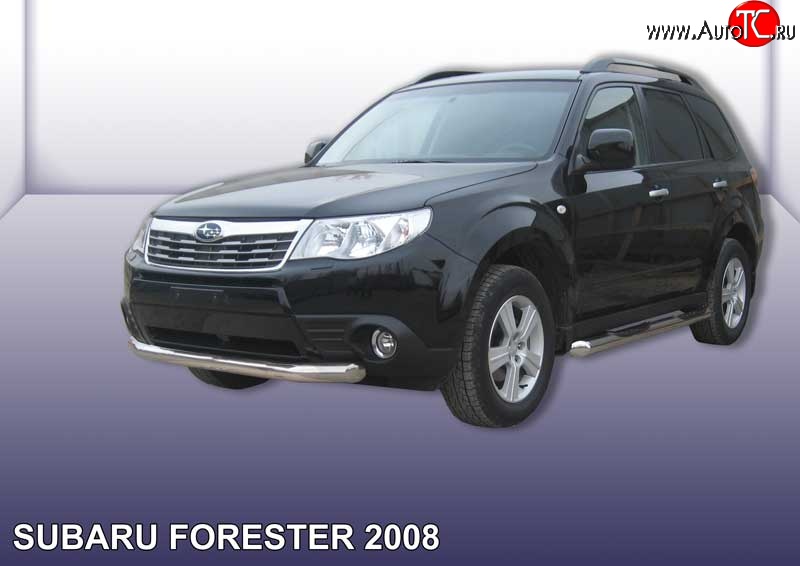 13 499 р. Одинарная защита переднего бампера диаметром 76 мм Slitkoff Subaru Forester SH (2008-2013) (Цвет: нержавеющая полированная сталь)  с доставкой в г. Тольятти