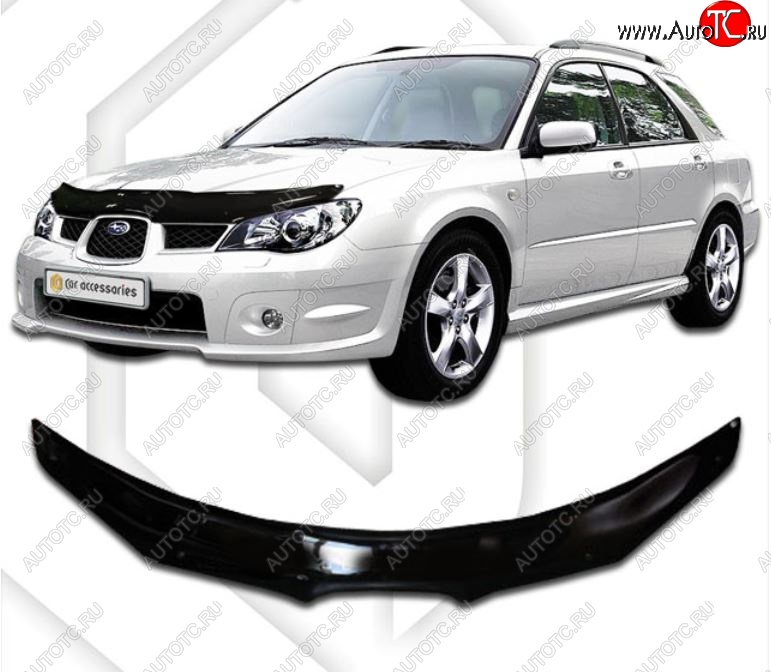 2 049 р. Дефлектор капота CA-Plastiс  Subaru Impreza ( GD,  GG) (2005-2007) седан 2-ой рестайлинг, хэтчбэк 2-ой рестайлинг (Classic черный, Без надписи)  с доставкой в г. Тольятти