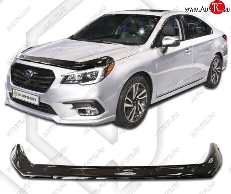 2 999 р. Дефлектор капота CA-Plastiс exclusive Subaru Legacy BN/B15 рестайлинг седан (2017-2025) (Classic черный, Без надписи)  с доставкой в г. Тольятти