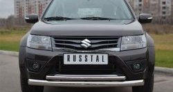 Защита переднего бампера (2 трубыØ76 и 42 мм, нержавейка) SLITKOFF Suzuki Grand Vitara JT 5 дверей 2-ой рестайлинг (2012-2016)