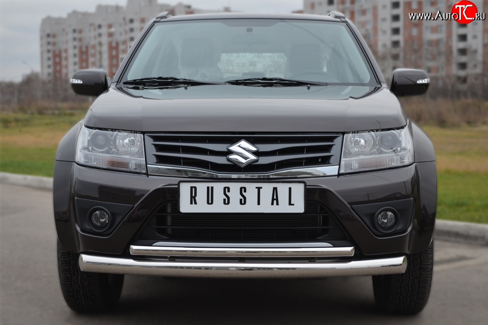 18 399 р. Защита переднего бампера (2 трубыØ76 и 42 мм, нержавейка) SLITKOFF Suzuki Grand Vitara JT 5 дверей 2-ой рестайлинг (2012-2016)  с доставкой в г. Тольятти