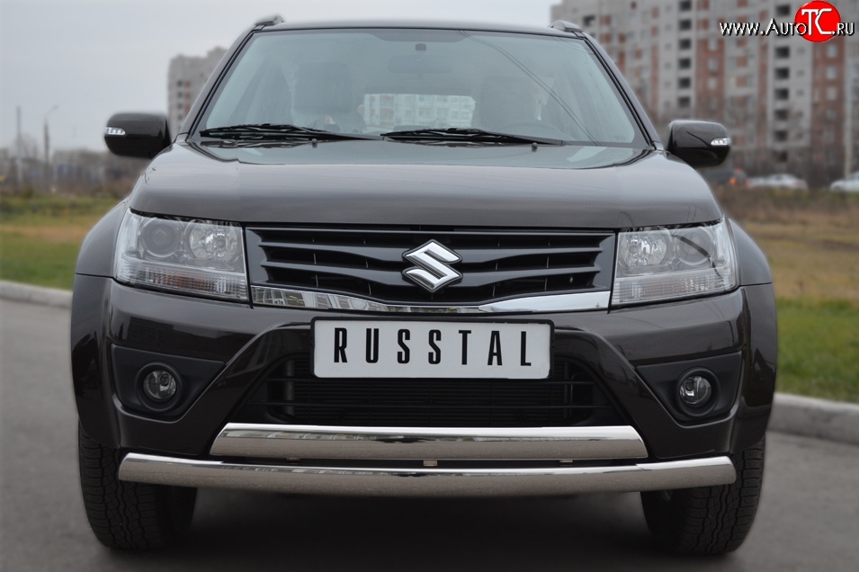 27 999 р. Защита переднего бампера (2 трубыØ75х42 мм, нержавейка) Russtal Suzuki Grand Vitara JT 5 дверей 2-ой рестайлинг (2012-2016)  с доставкой в г. Тольятти