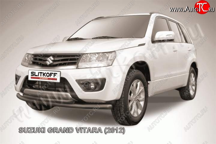 8 199 р. Защита переднего бампер Slitkoff Suzuki Grand Vitara JT 5 дверей 2-ой рестайлинг (2012-2016) (Цвет: серебристый)  с доставкой в г. Тольятти