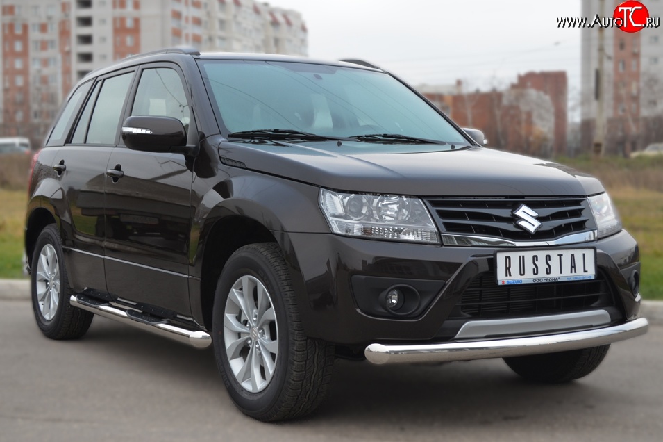 15 999 р. Одинарная защита переднего бампера диаметром 76 мм (5 дв.) SLITKOFF Suzuki Grand Vitara JT 5 дверей 2-ой рестайлинг (2012-2016)  с доставкой в г. Тольятти