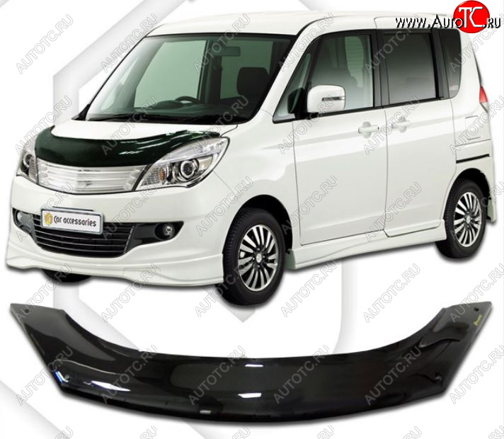 2 289 р. Дефлектор капота CA-Plastic  Suzuki Solio (2010-2015) дорестайлинг, рестайлинг (Classic черный, Без надписи)  с доставкой в г. Тольятти