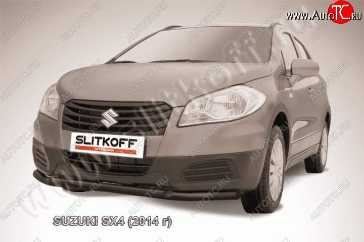 9 649 р. Защита переднего бампер Slitkoff Suzuki SX4 JYB, JYA хэтчбэк дорестайлинг (2013-2016) (Цвет: серебристый)  с доставкой в г. Тольятти