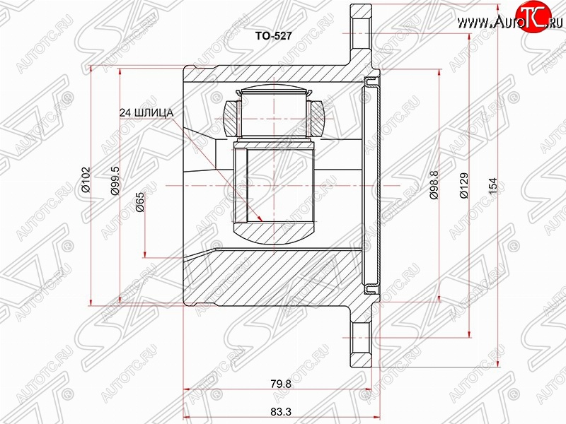 3 799 р. Шрус (внутренний) SAT (24*102 мм) Toyota Hilux Surf N120,N130 5 дв. дорестайлинг (1989-1991)  с доставкой в г. Тольятти
