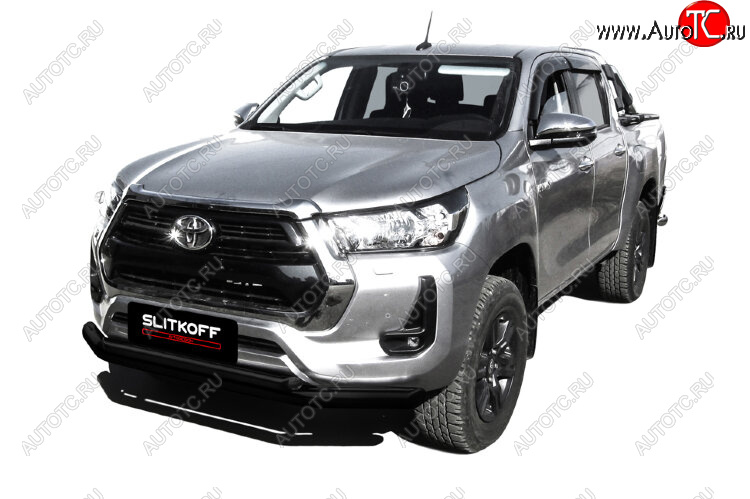 17 599 р. Защита переднего бампера Slitkoff (Ø 76+Ø 57 мм, двойная). Toyota Hilux AN120 1-ый рестайлинг (2017-2020) (Сталь с полимерным покрытием. Цвет: черный)  с доставкой в г. Тольятти