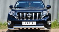 Защита переднего бампера (2 трубы Ø76 мм с зубами, нержавейка) SLITKOFF Toyota Land Cruiser Prado J150 1-ый рестайлинг (2013-2017)