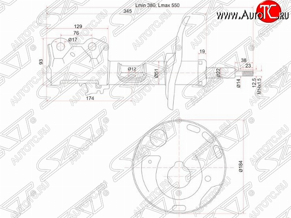 4 499 р. Правый амортизатор передний SAT Toyota Auris E150 хэтчбэк 5 дв. дорестайлинг (2006-2010)  с доставкой в г. Тольятти