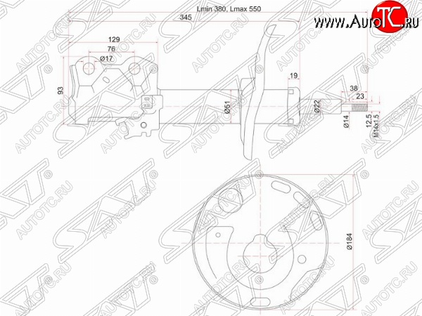 4 499 р. Левый амортизатор передний SAT Toyota Auris E150 хэтчбэк 5 дв. дорестайлинг (2006-2010)  с доставкой в г. Тольятти