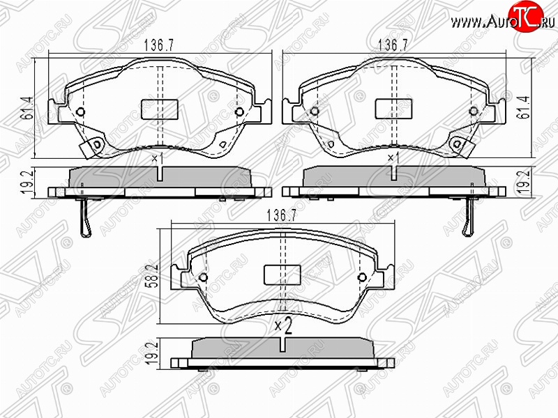 1 429 р. Колодки тормозные (передние) SAT Toyota Auris E150 хэтчбэк 5 дв. рестайлинг (2010-2012)  с доставкой в г. Тольятти