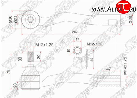 849 р. Правый наконечник рулевой тяги SAT Toyota Avensis T220 седан рестайлинг (2000-2003)  с доставкой в г. Тольятти