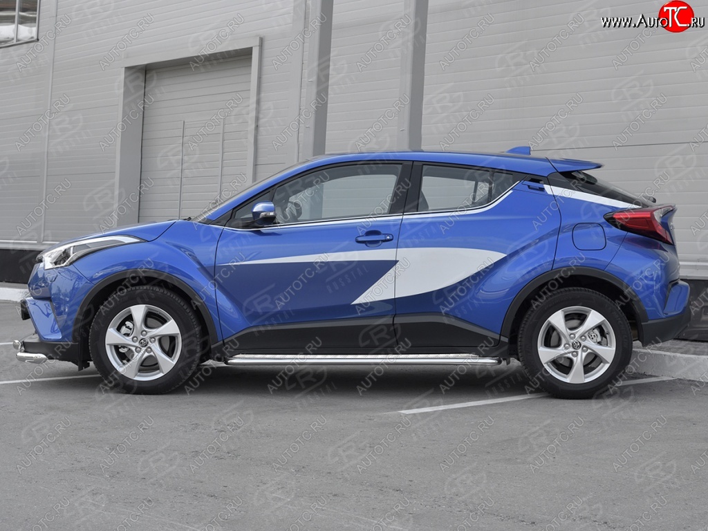 20 749 р. Пороги труба d42 с листом Russtal Toyota C-HR NGX10, ZGX10 дорестайлинг (2016-2019) (Лист алюм, проф. нерж)  с доставкой в г. Тольятти