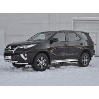 28 799 р. Защита переднего бампера (Ø63 мм с клыками, нержавейка) SLITKOFF Toyota Fortuner AN160 дорестайлинг (2015-2020)  с доставкой в г. Тольятти. Увеличить фотографию 2