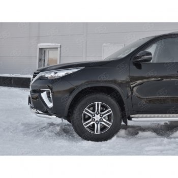 28 799 р. Защита переднего бампера (Ø63 мм с клыками, нержавейка) SLITKOFF Toyota Fortuner AN160 дорестайлинг (2015-2020)  с доставкой в г. Тольятти. Увеличить фотографию 3