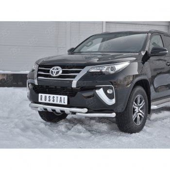 28 799 р. Защита переднего бампера (Ø63 мм с клыками, нержавейка) SLITKOFF Toyota Fortuner AN160 дорестайлинг (2015-2020)  с доставкой в г. Тольятти. Увеличить фотографию 4