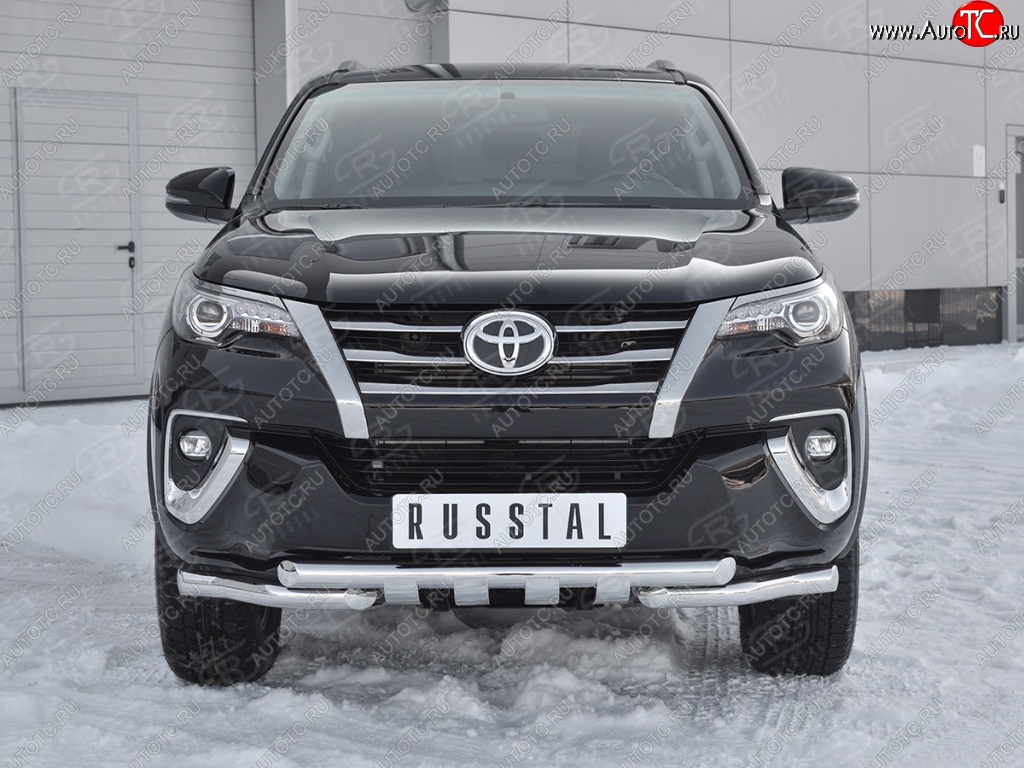 28 799 р. Защита переднего бампера (Ø63 мм с клыками, нержавейка) SLITKOFF Toyota Fortuner AN160 дорестайлинг (2015-2020)  с доставкой в г. Тольятти