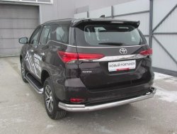 22 699 р. Защита заднего бампера Slitkoff (Ø 76+42, двойная, уголки)  Toyota Fortuner  AN160 (2015-2020) дорестайлинг (Нержавеющая сталь)  с доставкой в г. Тольятти. Увеличить фотографию 1