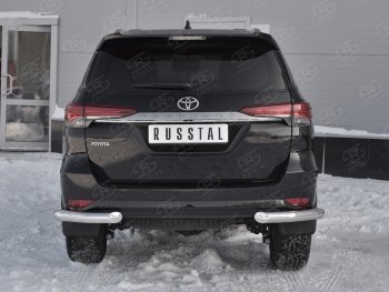 Защита заднего бампера (Ø76 мм уголки, нержавейка) SLITKOFF Toyota Fortuner AN160 дорестайлинг (2015-2020)