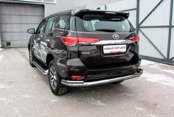 15 899 р. Защита заднего бампера Slitkoff (Ø 76+42, двойная, уголки)  Toyota Fortuner  AN160 (2015-2020) дорестайлинг (Сталь с полимерным покрытием. Цвет: серебристый)  с доставкой в г. Тольятти. Увеличить фотографию 1