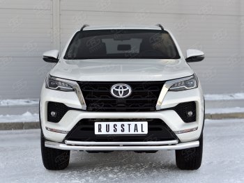 22 999 р. Защита переднего бампера (2 трубы Ø63 и 42 мм, нержавейка) SLITKOFF  Toyota Fortuner  AN160 (2020-2025) рестайлинг  с доставкой в г. Тольятти. Увеличить фотографию 3