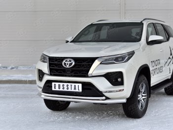 Защита переднего бампера (2 трубы Ø63 и 42 мм, нержавейка) SLITKOFF Toyota (Тойота) Fortuner (Фортунер)  AN160 (2020-2025) AN160 рестайлинг