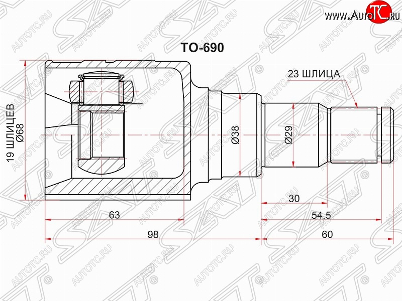 2 689 р. Шрус (внутренний) SAT (19*23*38 мм) Toyota Funcargo рестайлинг (2002-2005)  с доставкой в г. Тольятти