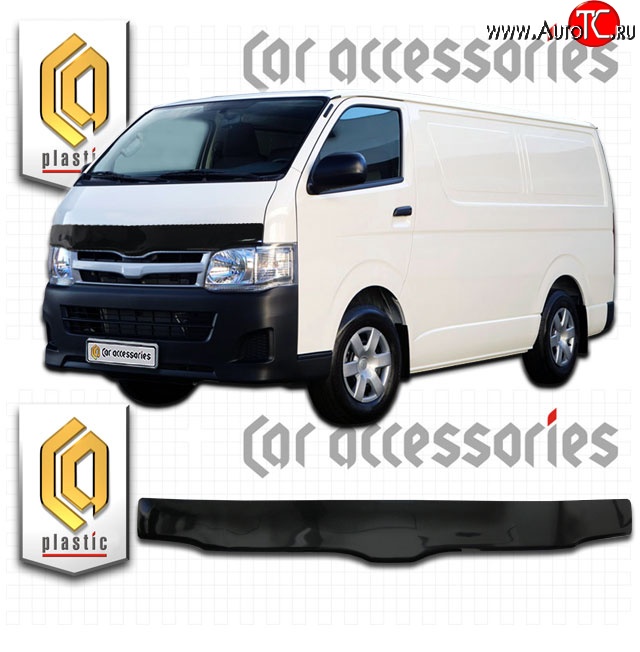 2 999 р. Дефлектор капота CA Plastic (левый руль, широкая кабина)  Toyota Hiace  H200 (2004-2017) минивэн (Япония) дорестайлинг , минивэн (Япония) 1-ый рестайлинг, минивэн (Япония) 2-ой рестайлинг, минивэн (Япония) 3-ий рестайлинг (Classic черный, Без надписи)  с доставкой в г. Тольятти